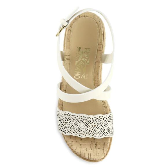 Salvatore Ferragamo Gioela Raffia & Leather Platform Wedge Sandals 10 New $695